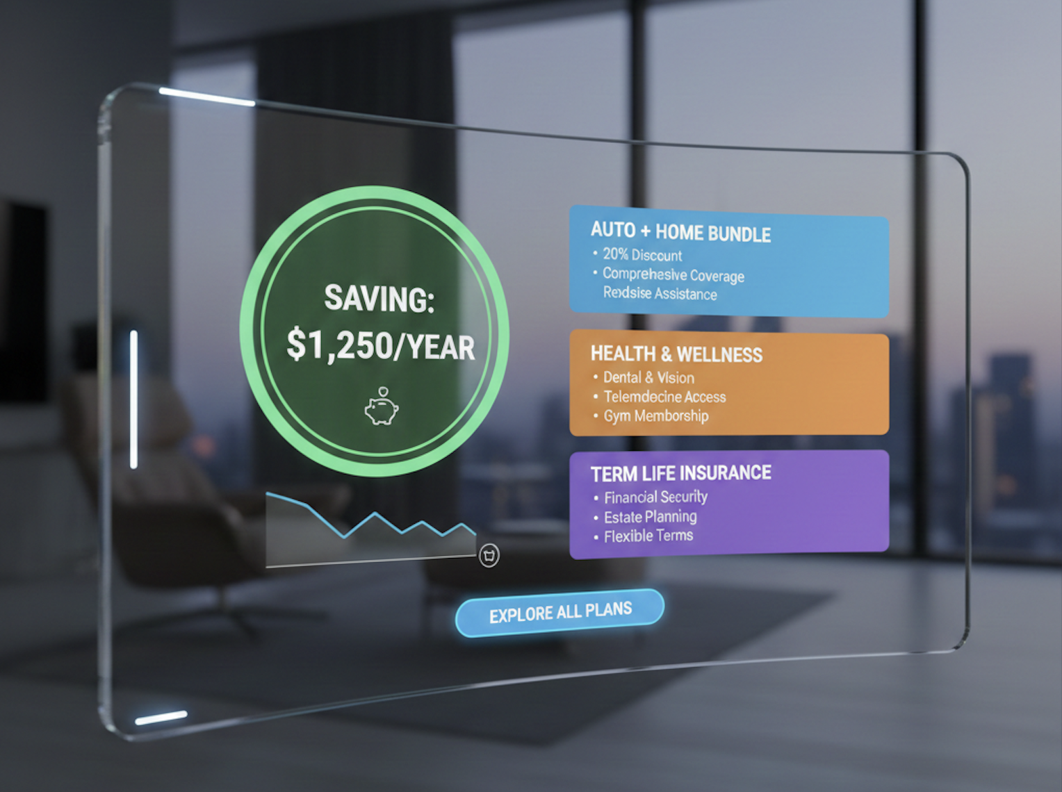 Dashboard showing insurance savings and policy options